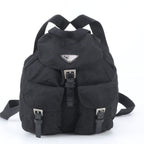 Prada Tessuto Nylon Triangle Logo Leather Backpack Black