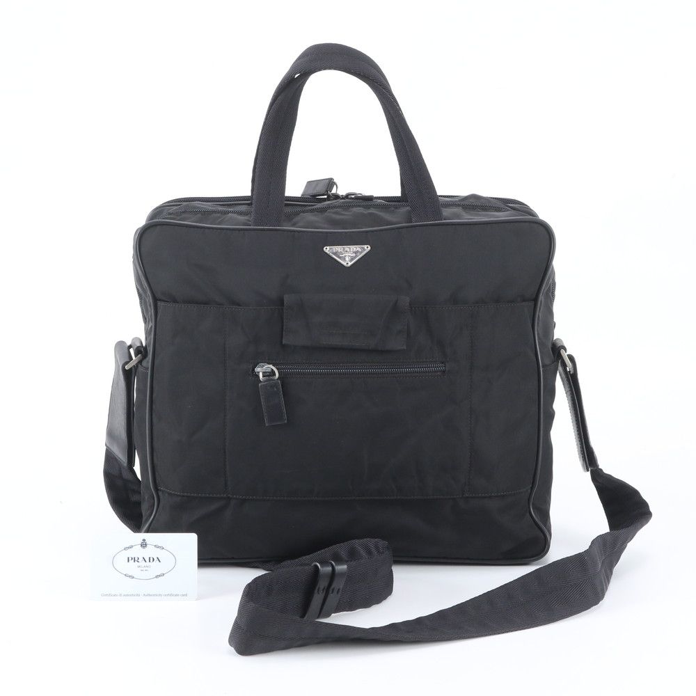 Prada Tessuto Nylon Leather 2-Way Business Bag Crossbody Shoulder