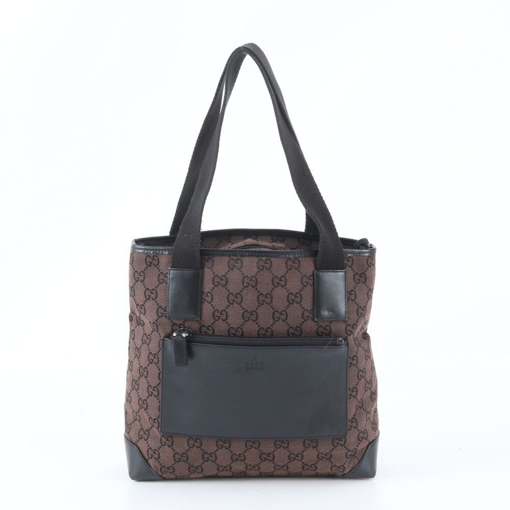 Gucci GG Canvas 019 Leather Tote Shoulder Business Brown