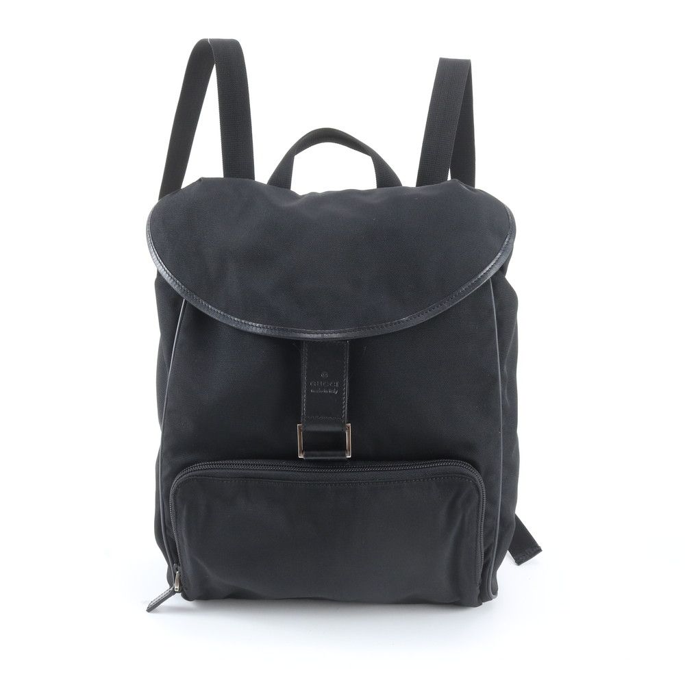 Gucci 019 Leather Nylon Backpack Shoulder Bag Black