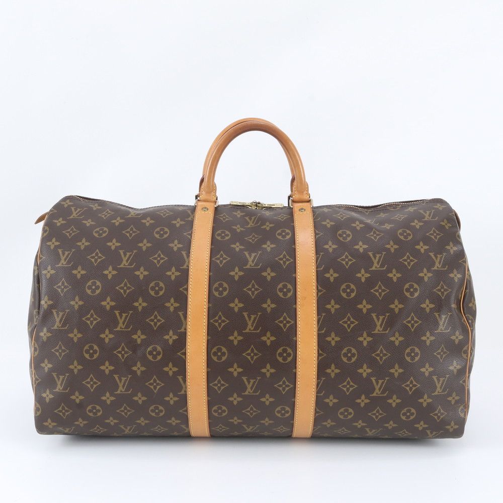 Louis Vuitton Monogram Keepall 55 Leather Boston Bag Tote Carry