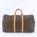 Louis Vuitton Monogram Keepall 55 Leather Boston Bag Tote Carry