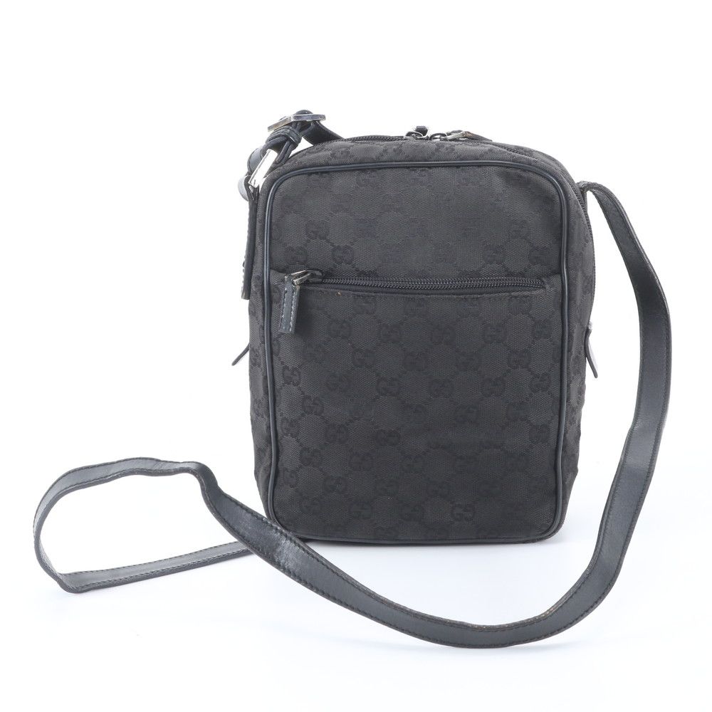 Gucci GG Canvas Leather Shoulder Bag Crossbody Messenger Black