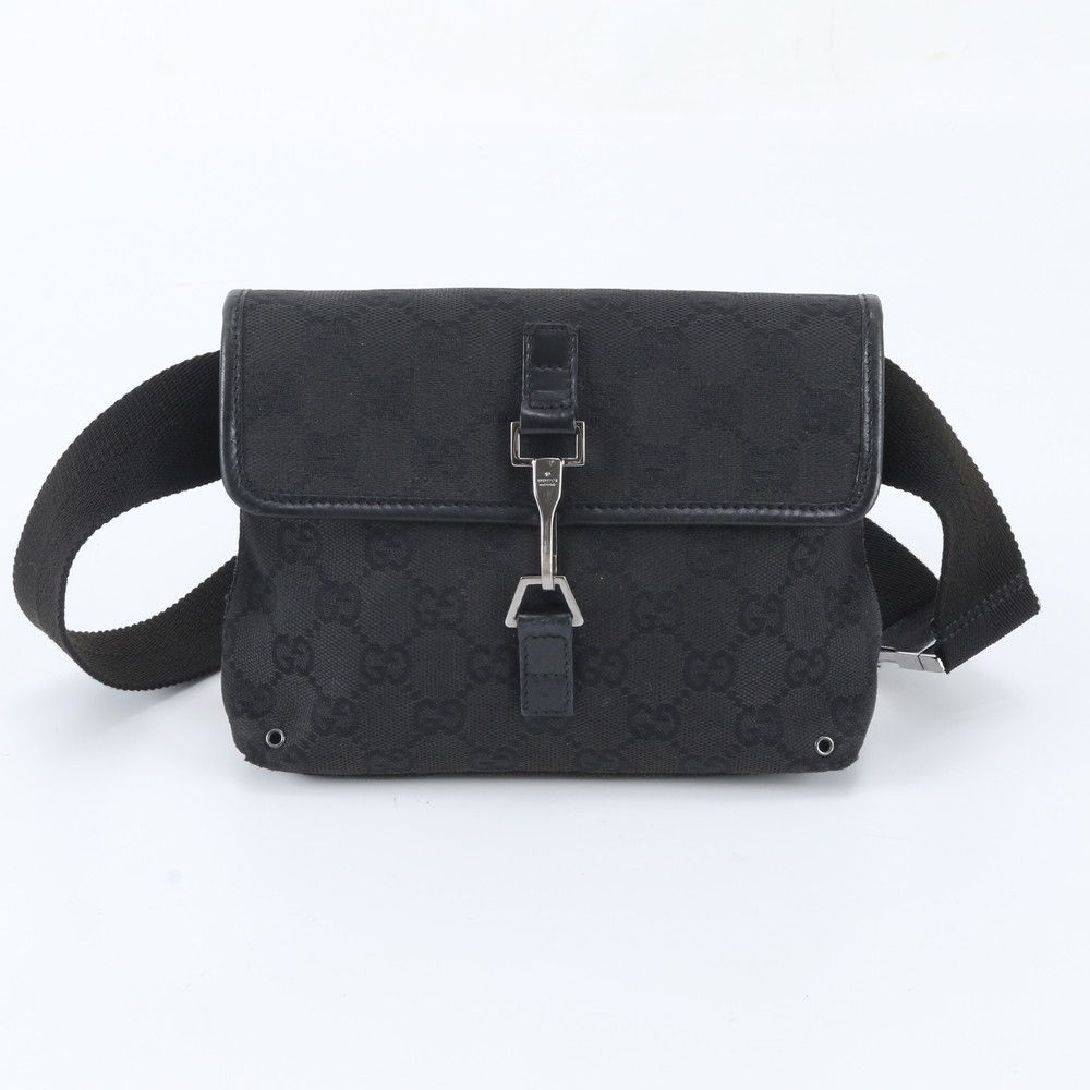 Gucci GG Canvas Leather 2-Way Belt Bag Crossbody Waist Pouch Shoulder Black — view 2
