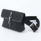 Gucci GG Canvas Leather 2-Way Belt Bag Crossbody Waist Pouch Shoulder Black