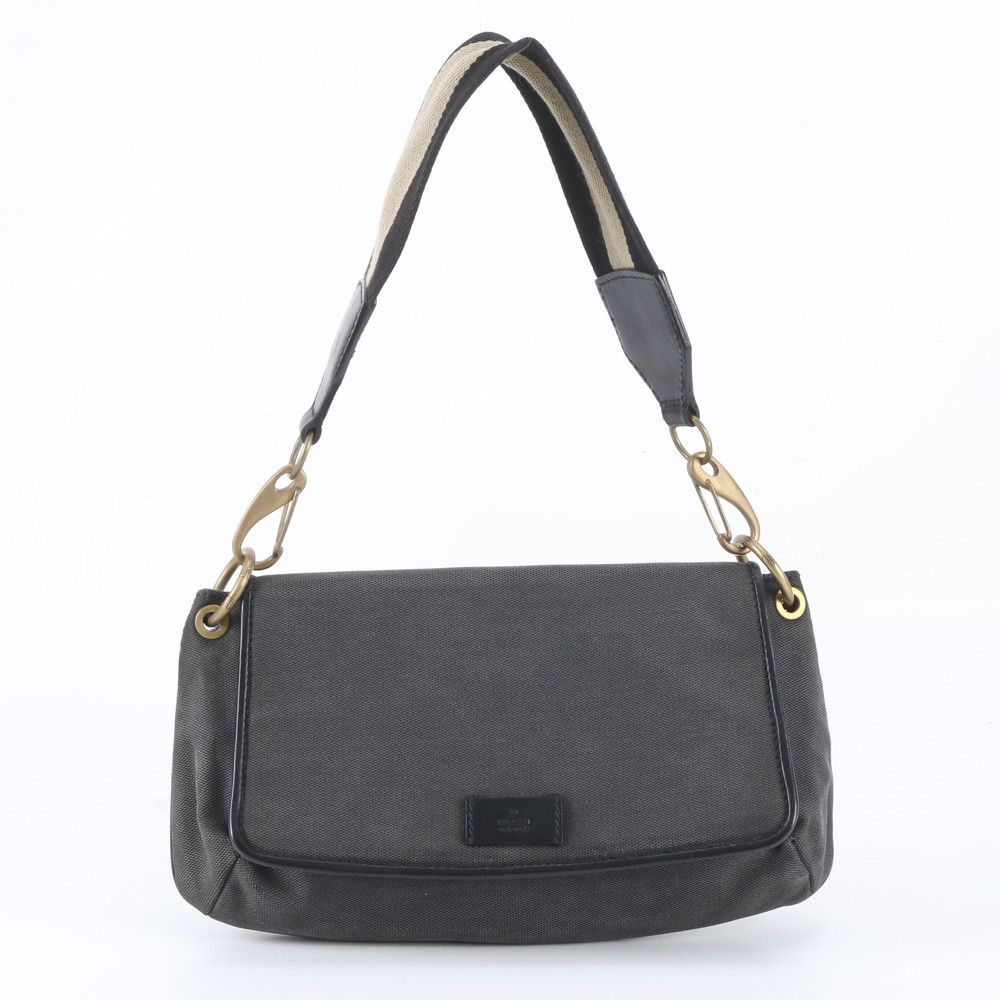 Gucci Leather Canvas Shoulder Bag Hand Black