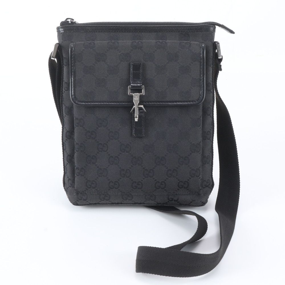 Gucci GG Canvas Leather Shoulder Bag Messenger Business Black