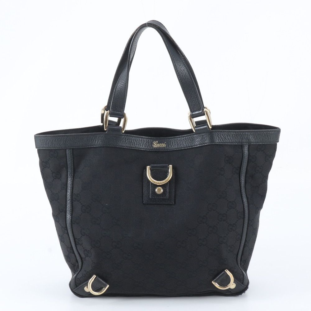 Gucci GG Canvas Abbey Leather Tote Shoulder Hand Black