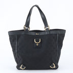 Gucci GG Canvas Abbey Leather Tote Shoulder Hand Black