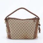 Gucci GG Canvas Bella Bamboo Ribbon Tassel Leather Shoulder Bag Hand — view 3