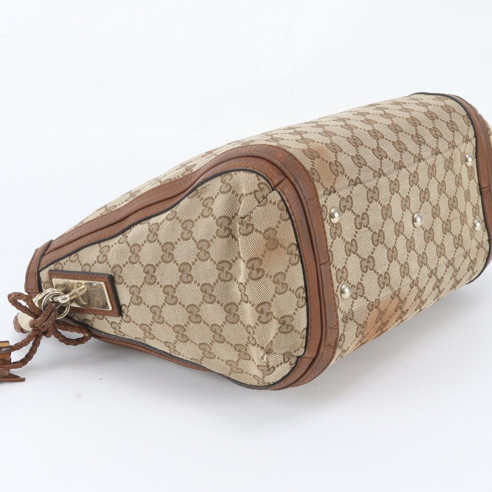 Gucci GG Canvas Bella Bamboo Ribbon Tassel Leather Shoulder Bag Hand — view 5