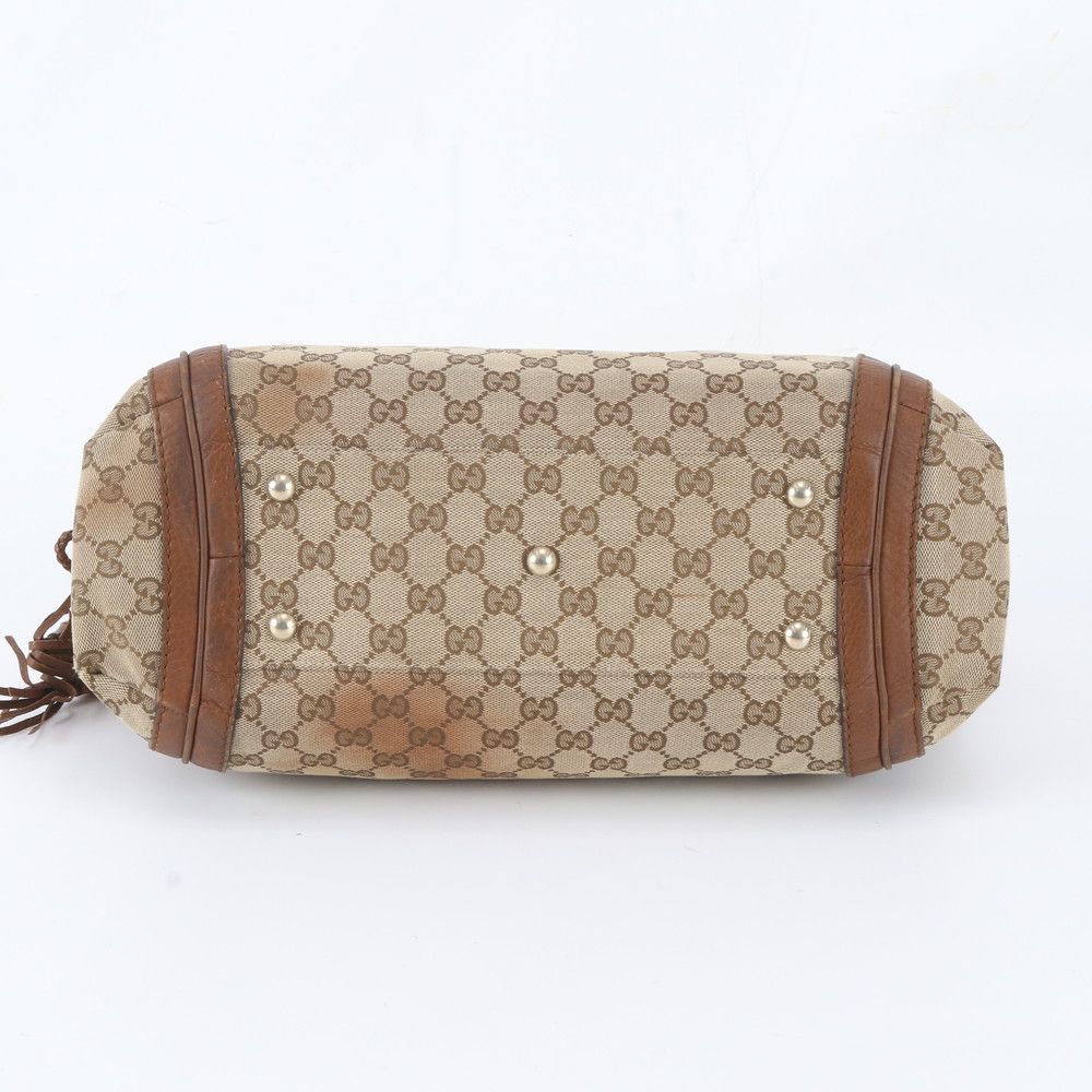 Gucci GG Canvas Bella Bamboo Ribbon Tassel Leather Shoulder Bag Hand — view 6