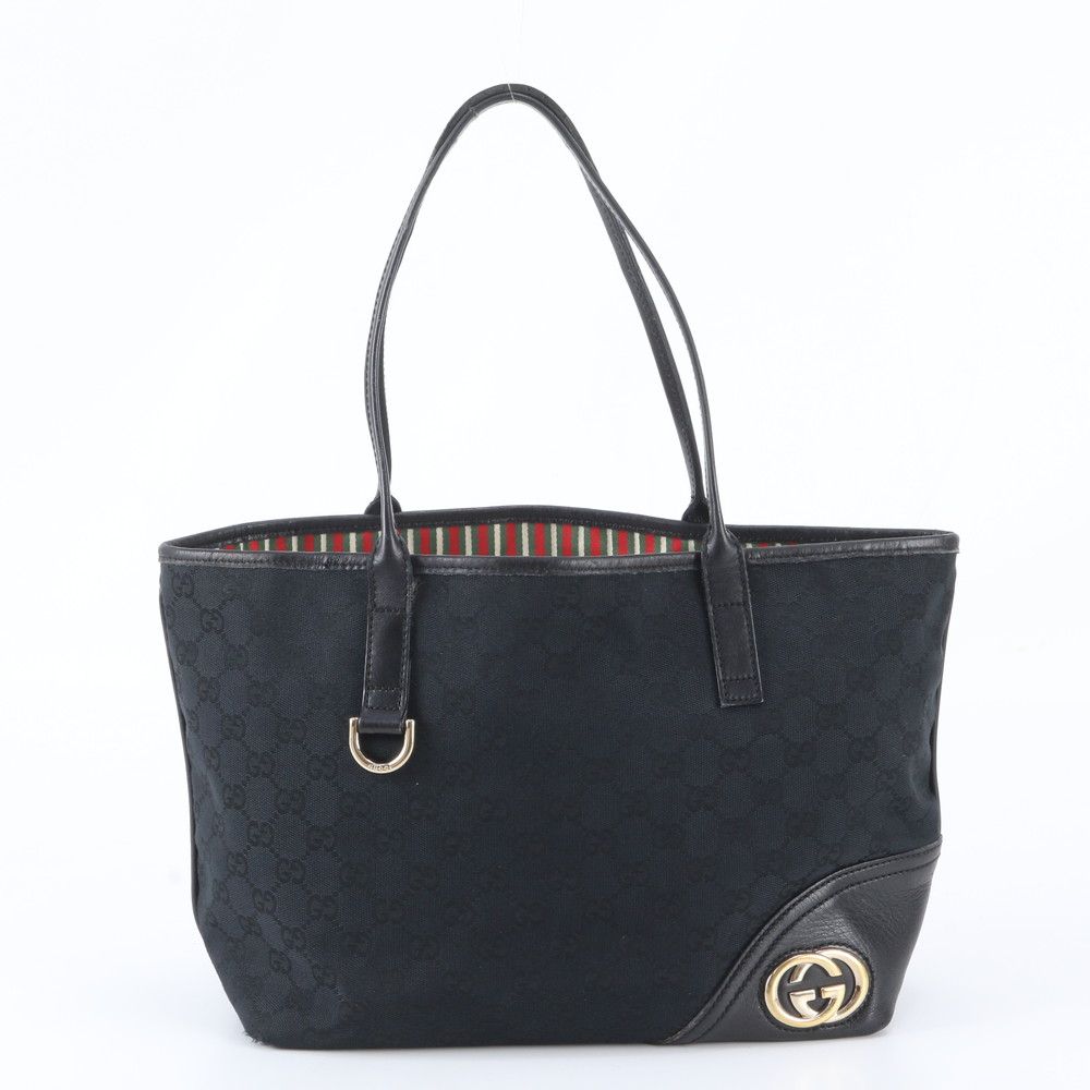 Gucci GG Canvas New Brit Leather Tote Shoulder Black