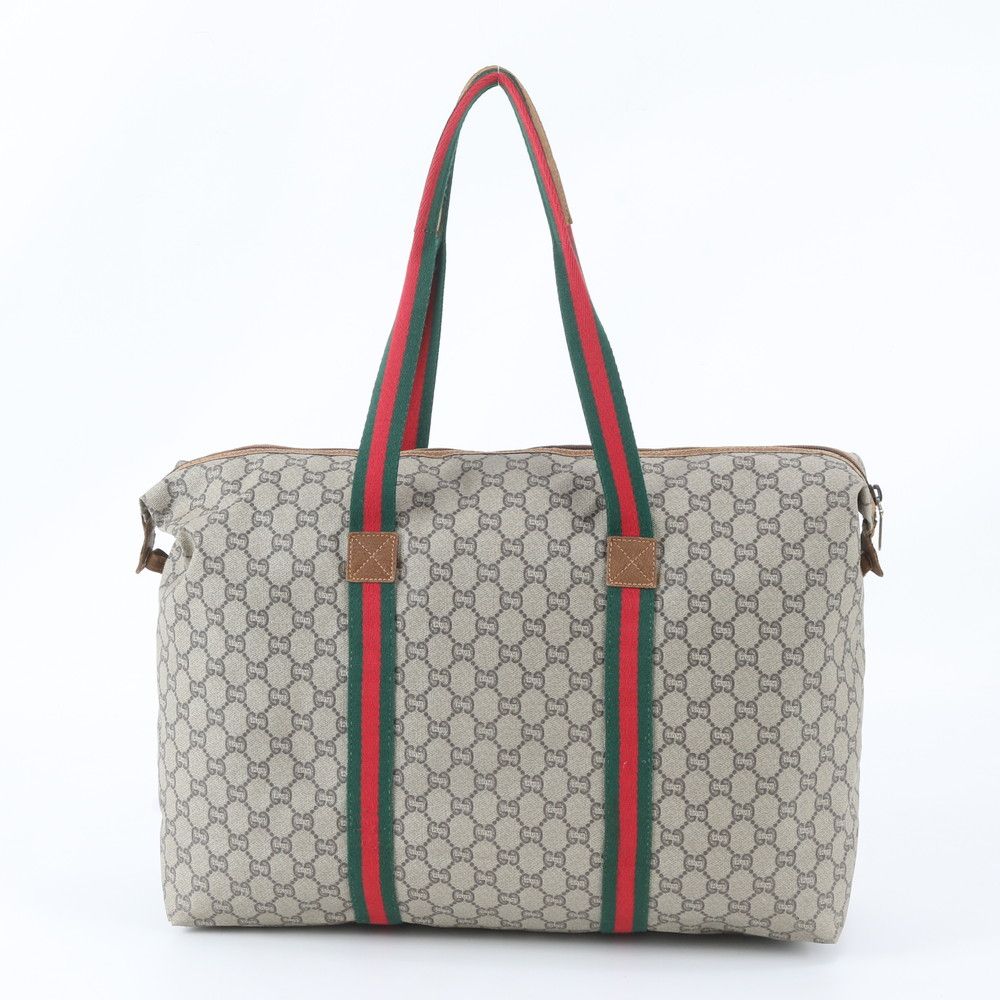 Gucci Vintage GG Plus Sherry Line Leather Boston Bag Tote — view 3