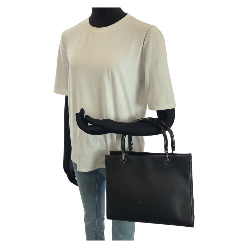 Gucci Bamboo Black Gunmetal Smooth Leather 002 Tote — view 7