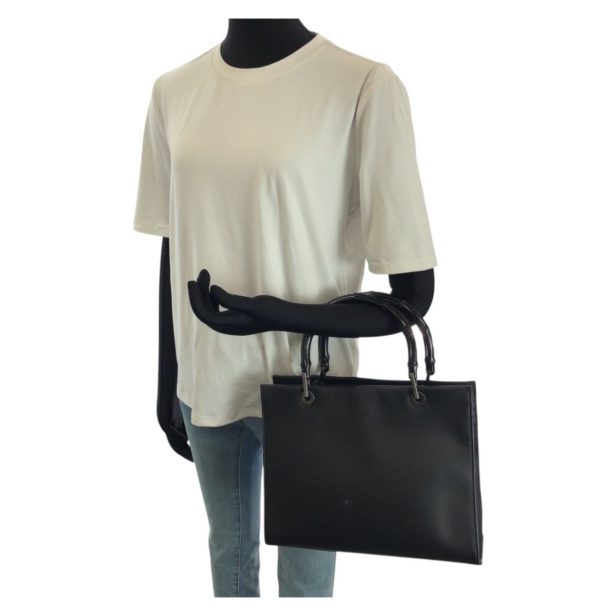 Gucci Bamboo Black Gunmetal Smooth Leather 002 Tote — view 7