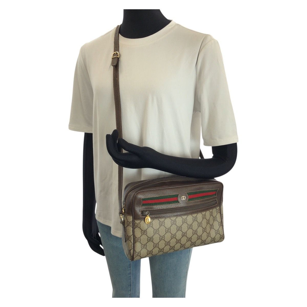 Gucci Vintage Sherry Line Beige Gold GG Supreme Canvas Shoulder — view 7