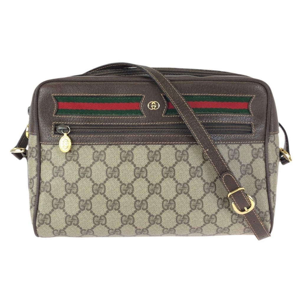 Gucci Vintage Sherry Line Beige Gold GG Supreme Canvas Shoulder