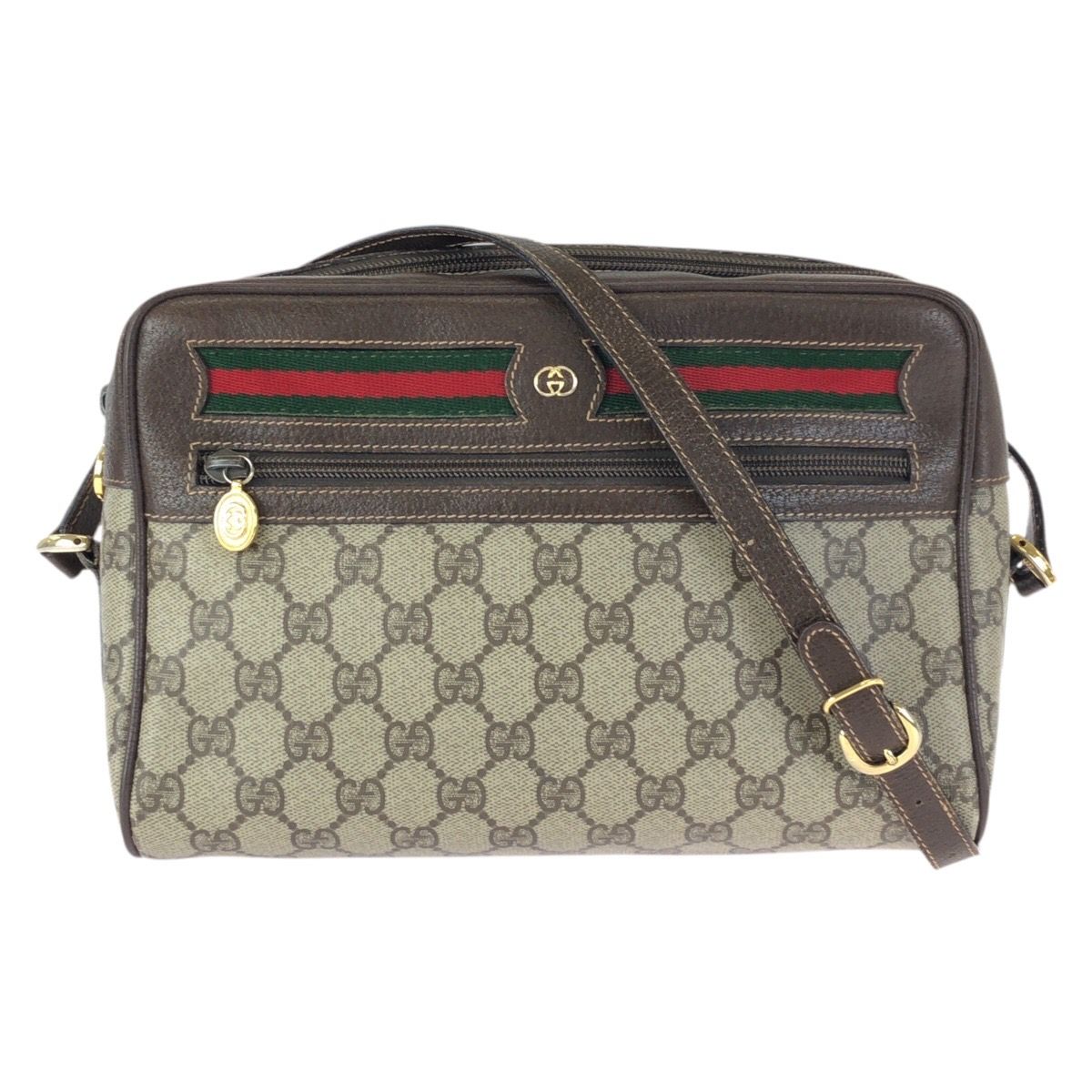 Gucci Vintage Sherry Line Beige Gold GG Supreme Canvas Shoulder