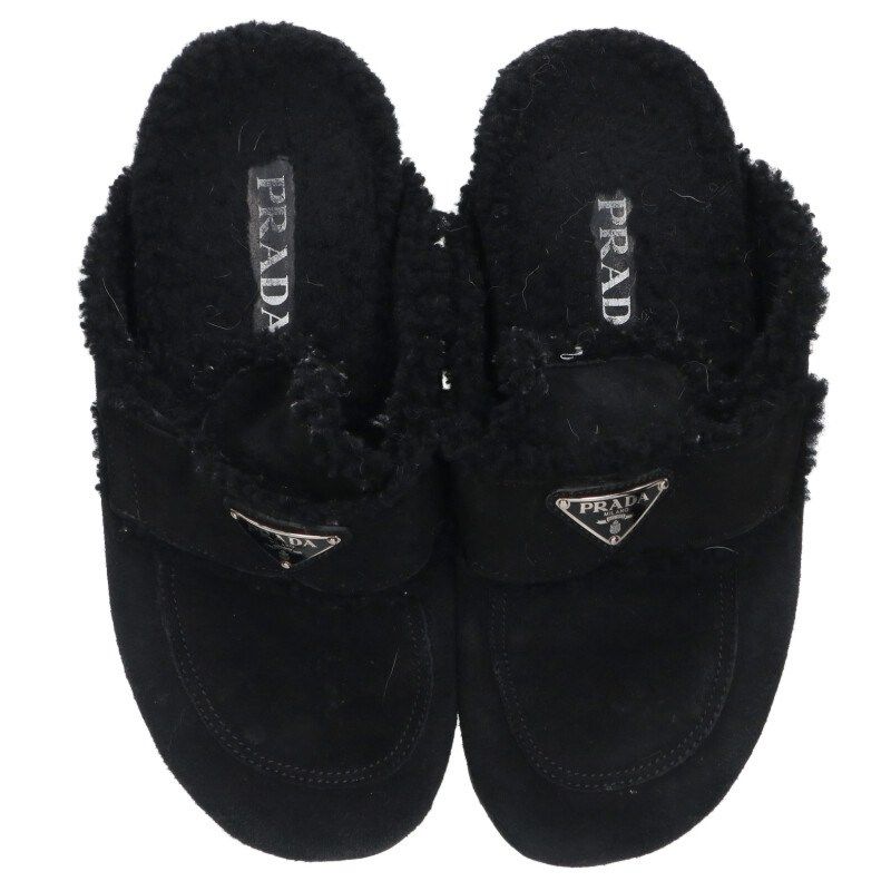 Prada Shearling Sandals 38 with Triangular — view 5
