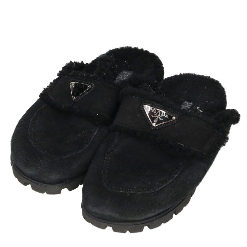 Prada Shearling Sandals 38 with Triangular