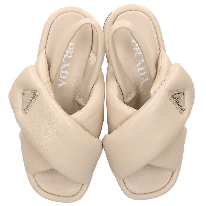Prada Triangle Plate Padded Nappa Leather Sandals — view 5