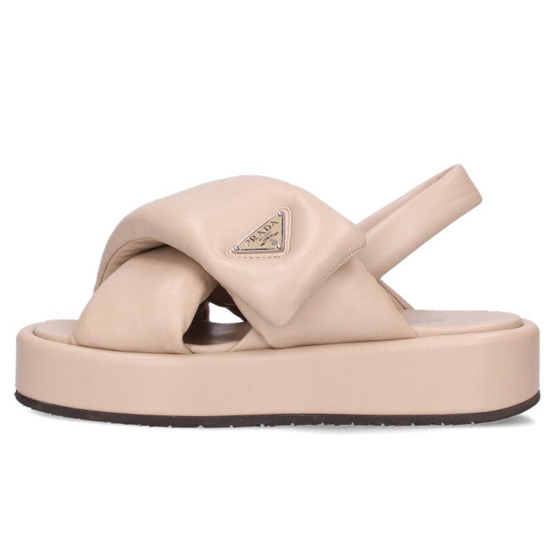 Prada Triangle Plate Padded Nappa Leather Sandals — view 2