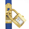 Hermes Kelly Watch Cadena Rock Motif White Dial Blue Cowhide Quartz Analog