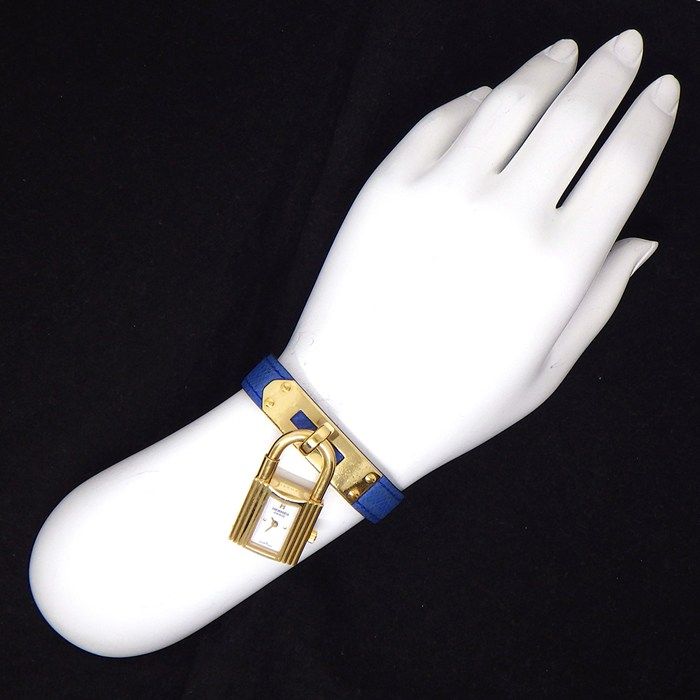 Hermes Kelly Watch Cadena Rock Motif White Dial Blue Cowhide Quartz Analog — view 9