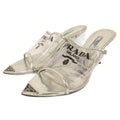 Prada Mules Triangle Logo Pointed Toe 36 Clear Silver Color TQ