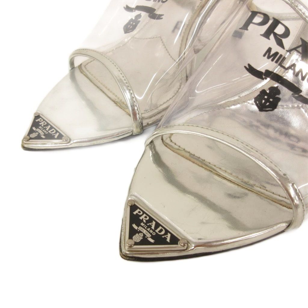 Prada Mules Triangle Logo Pointed Toe 36 Clear Silver Color TQ — view 5