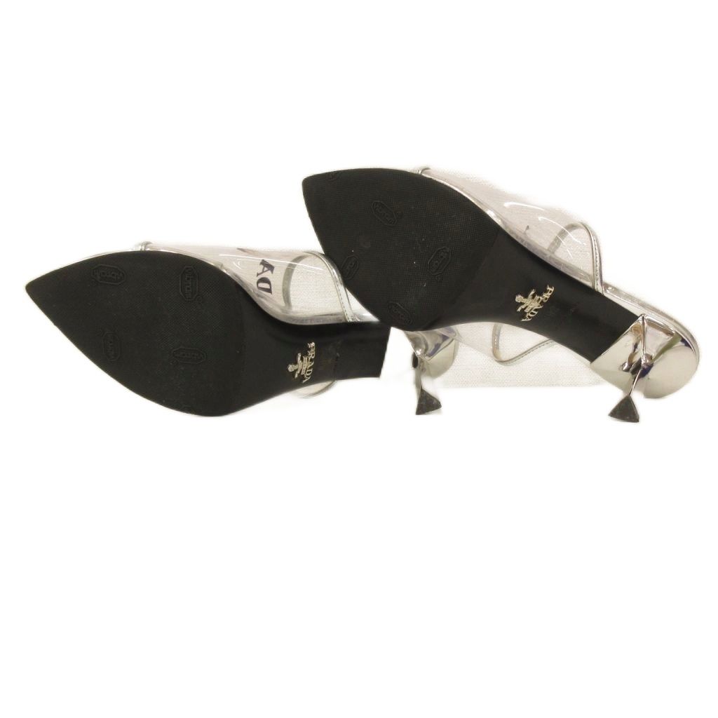 Prada Mules Triangle Logo Pointed Toe 36 Clear Silver Color TQ — view 7