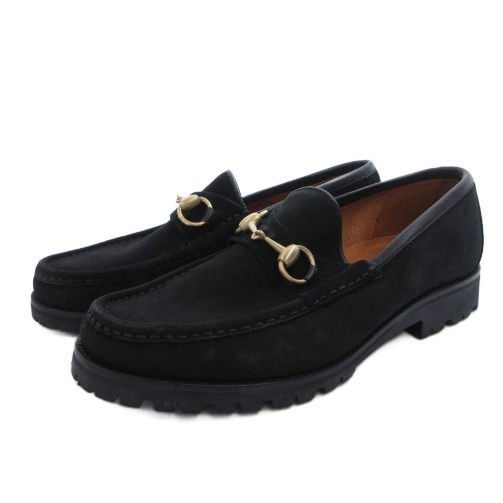 Gucci Loafers Slip on Horsebit Suede 39 Black