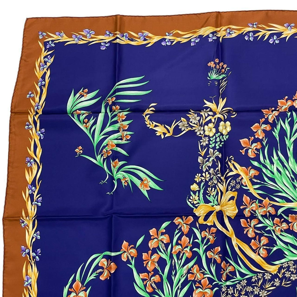 Hermes Scarf Silk Carre 90 Cheval Fleuri Flower Blooming Horse Blue — view 2