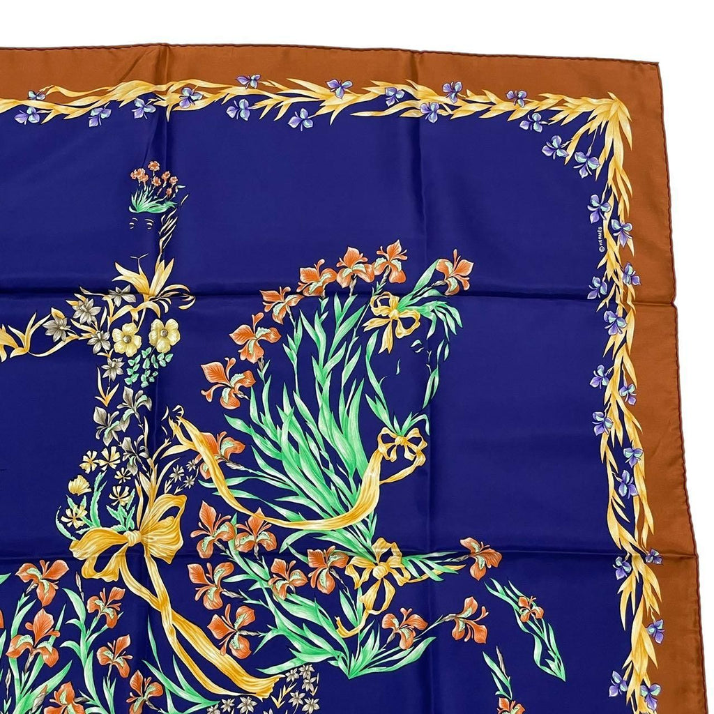Hermes Scarf Silk Carre 90 Cheval Fleuri Flower Blooming Horse Blue — view 3