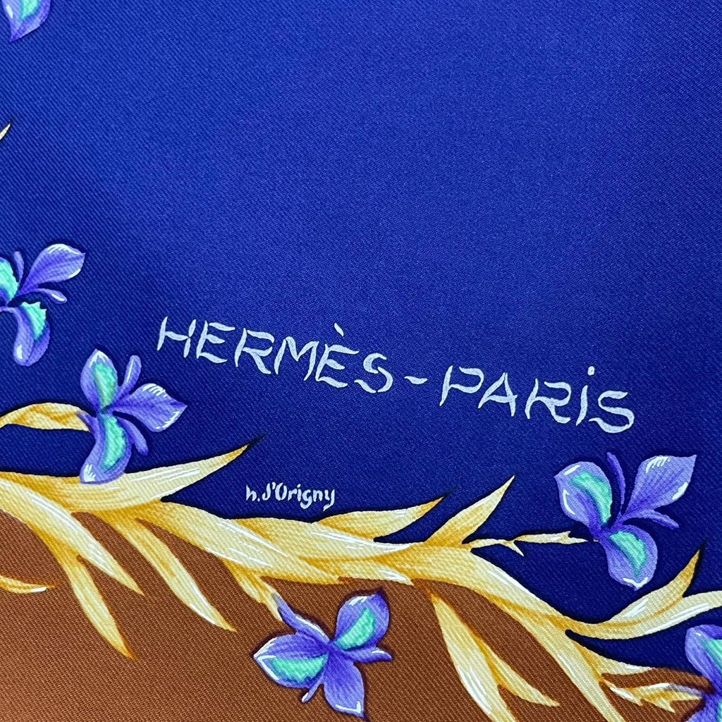 Hermes Scarf Silk Carre 90 Cheval Fleuri Flower Blooming Horse Blue — view 6