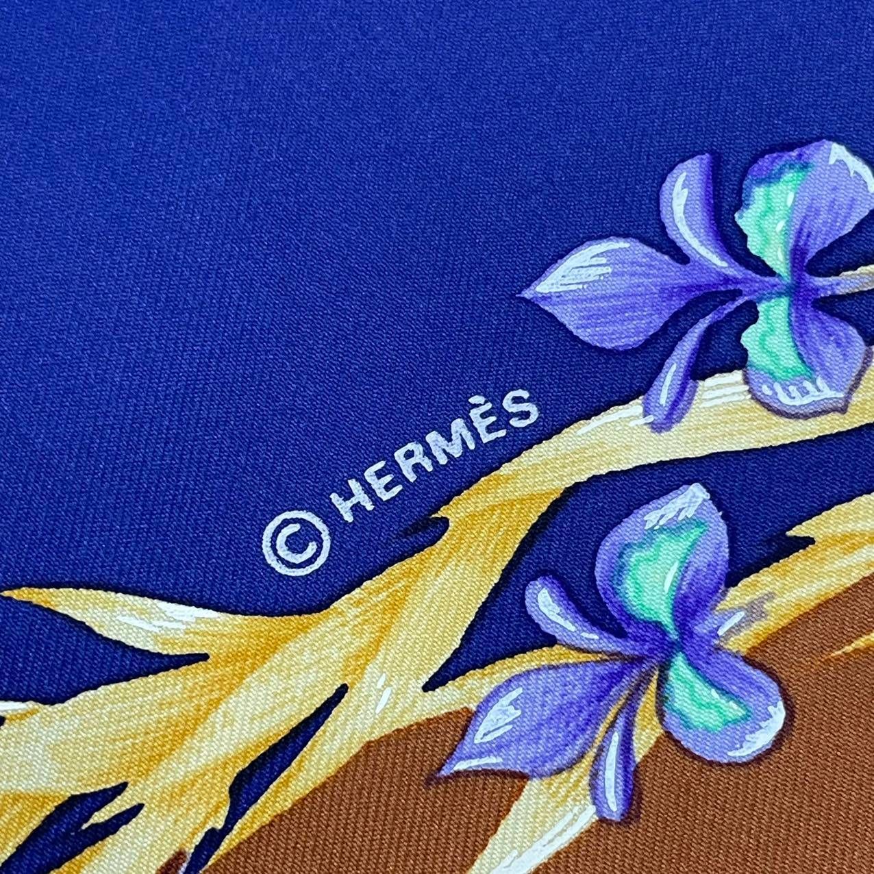Hermes Scarf Silk Carre 90 Cheval Fleuri Flower Blooming Horse Blue — view 7