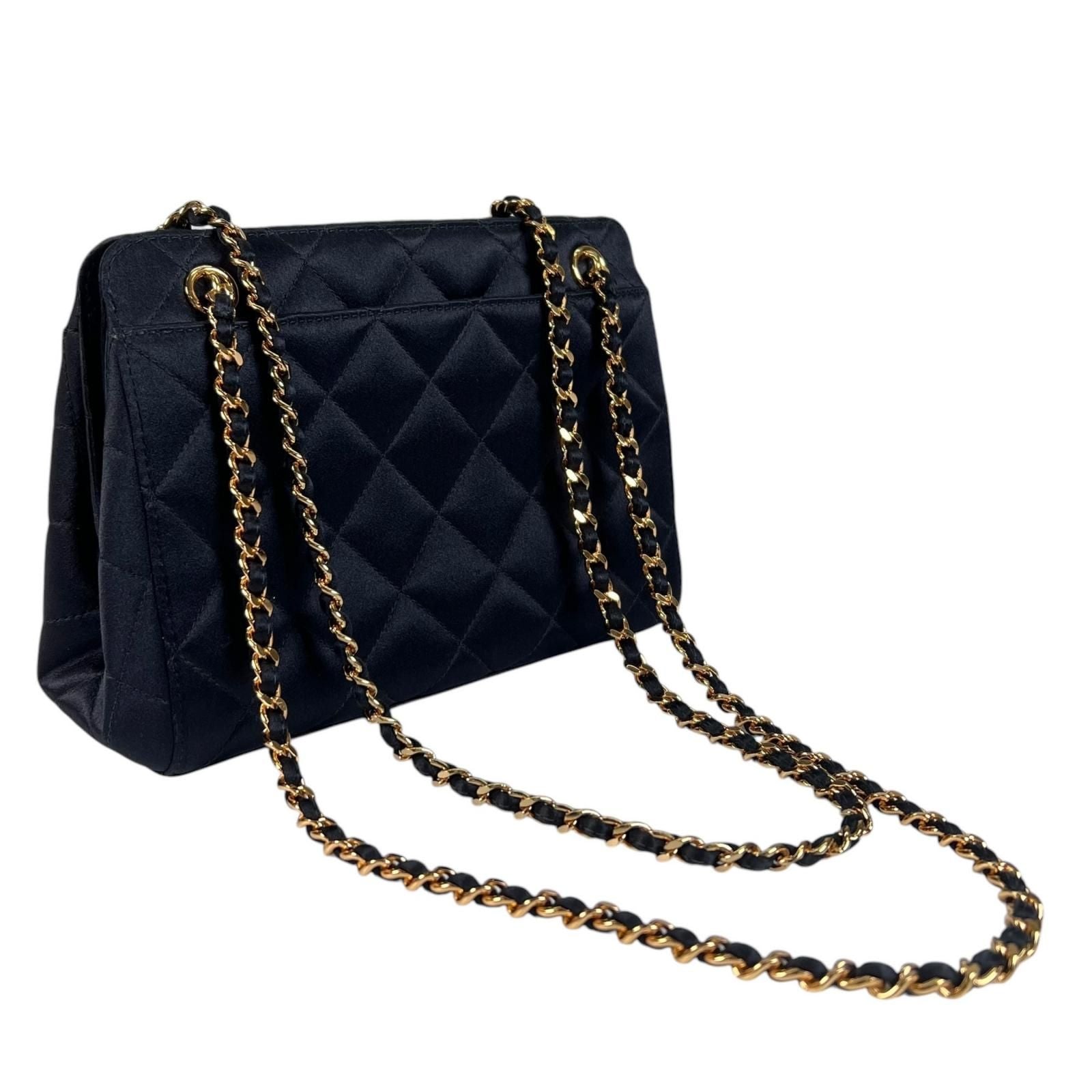 Chanel Quilted Shoulder Bag Satin Black CC Logo — view 3