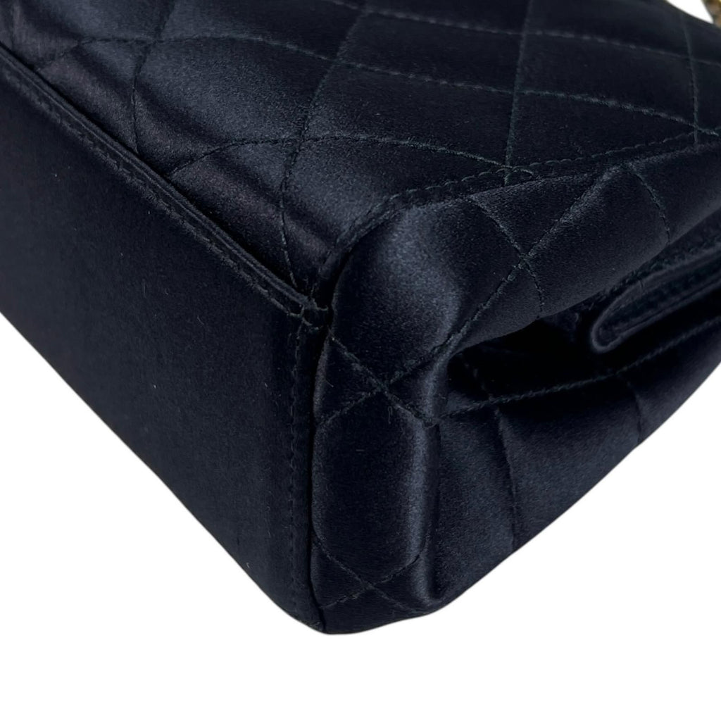 Chanel Quilted Shoulder Bag Satin Black CC Logo — view 7