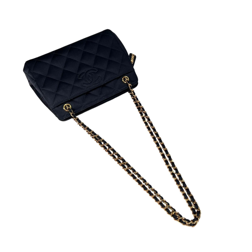 Chanel Quilted Shoulder Bag Satin Black CC Logo — view 5