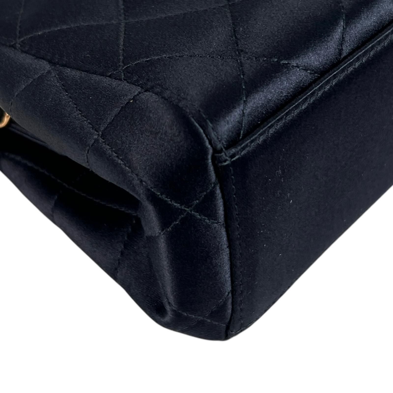 Chanel Quilted Shoulder Bag Satin Black CC Logo — view 8