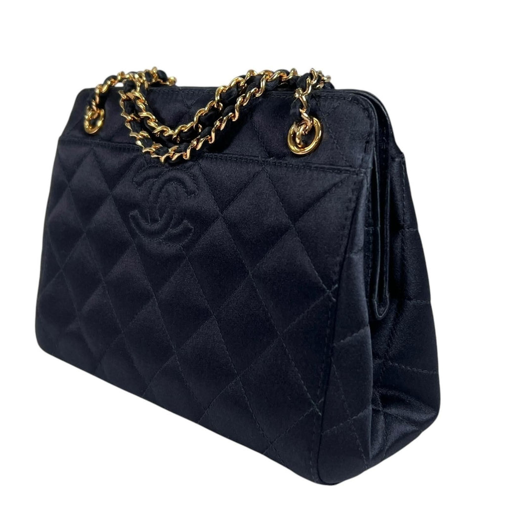 Chanel Quilted Shoulder Bag Satin Black CC Logo — view 2