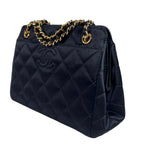 Chanel Quilted Shoulder Bag Satin Black CC Logo — view 2
