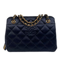 Chanel Quilted Shoulder Bag Satin Black CC Logo
