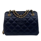 Chanel Quilted Shoulder Bag Satin Black CC Logo
