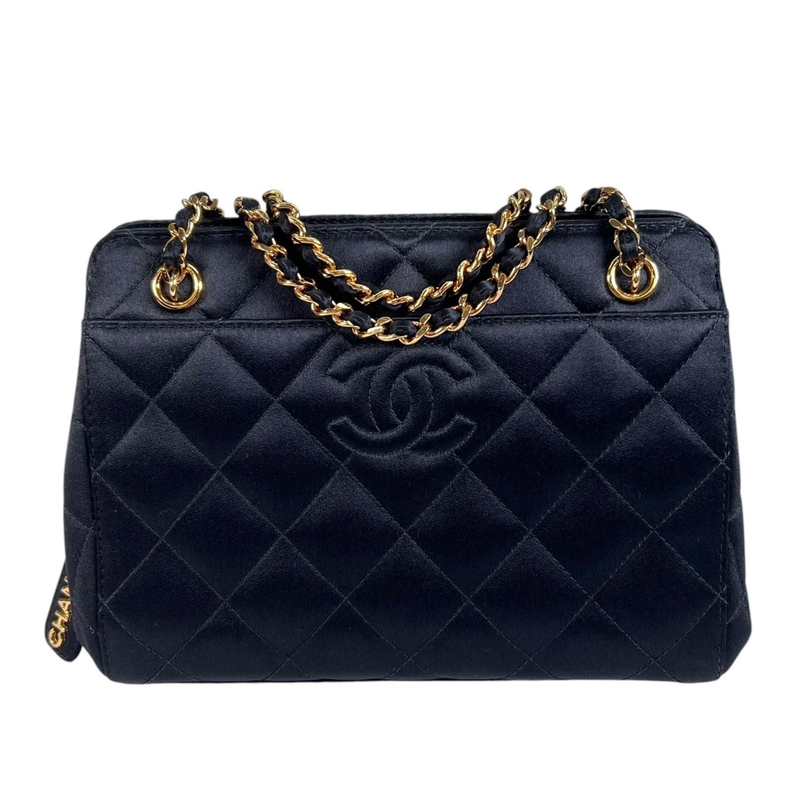 Chanel Quilted Shoulder Bag Satin Black CC Logo