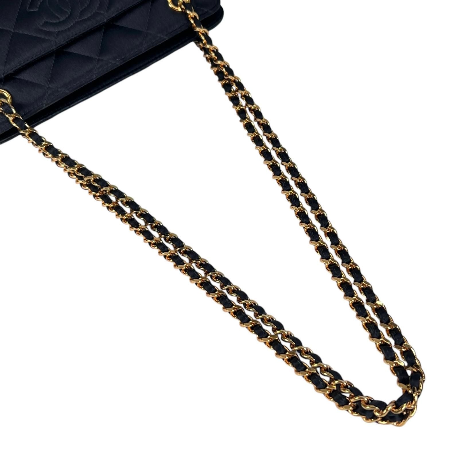 Chanel Quilted Shoulder Bag Satin Black CC Logo — view 6