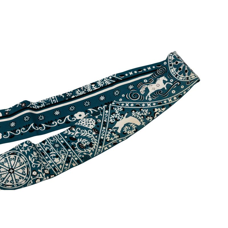 Hermes Twilly Peuple du Vent People of the Wind Scarf Blue Black White Silk — view 3