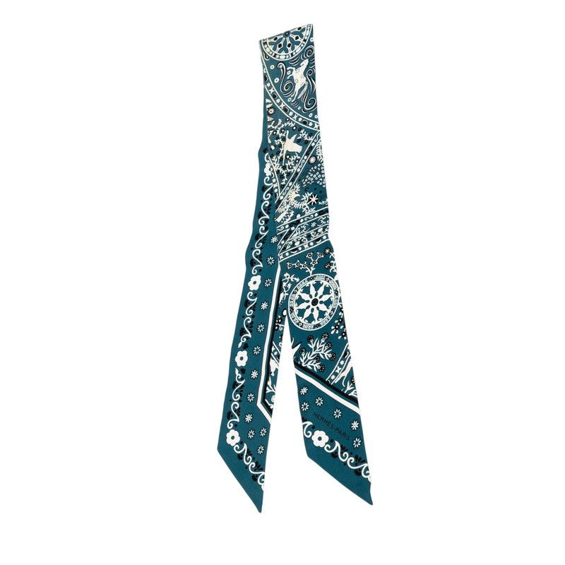 Hermes Twilly Peuple du Vent People of the Wind Scarf Blue Black White Silk