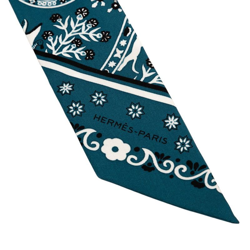 Hermes Twilly Peuple du Vent People of the Wind Scarf Blue Black White Silk — view 4